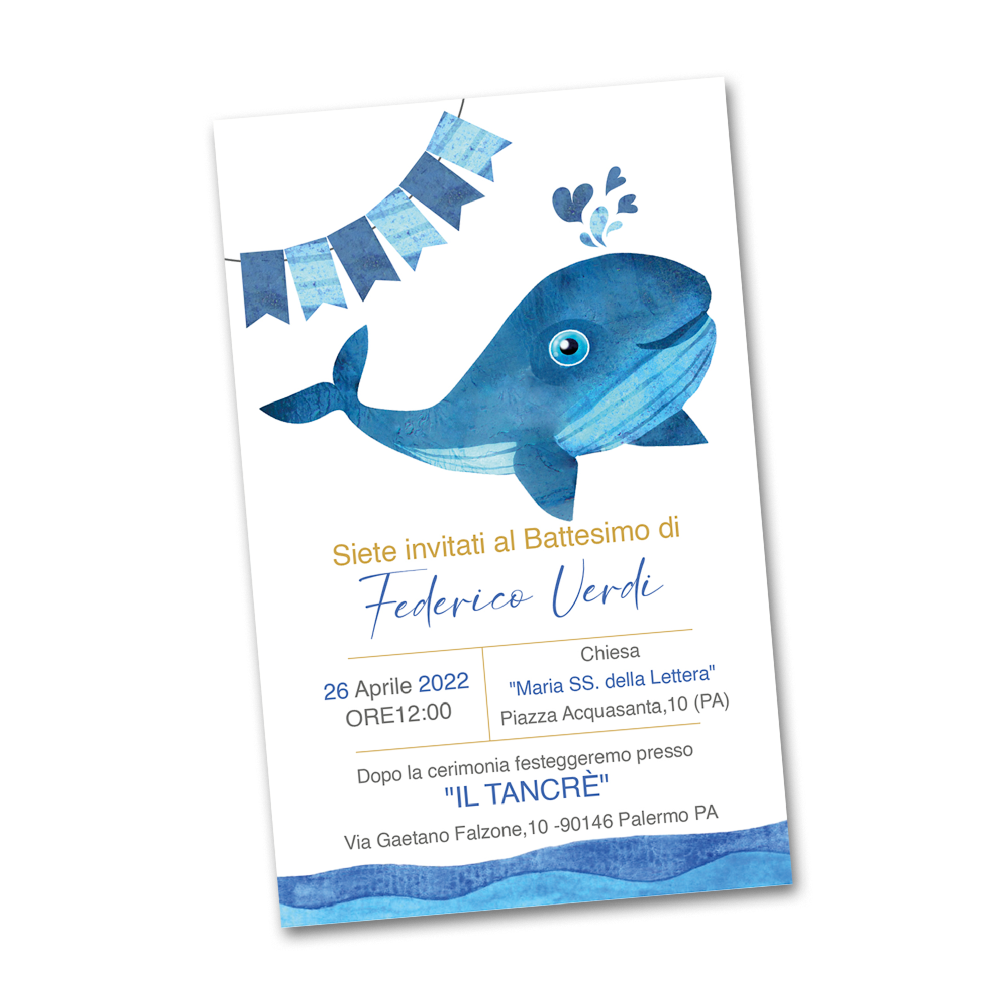 Biglietti Inviti per Festa BATTESIMO Balena Azzurra – PrintServis
