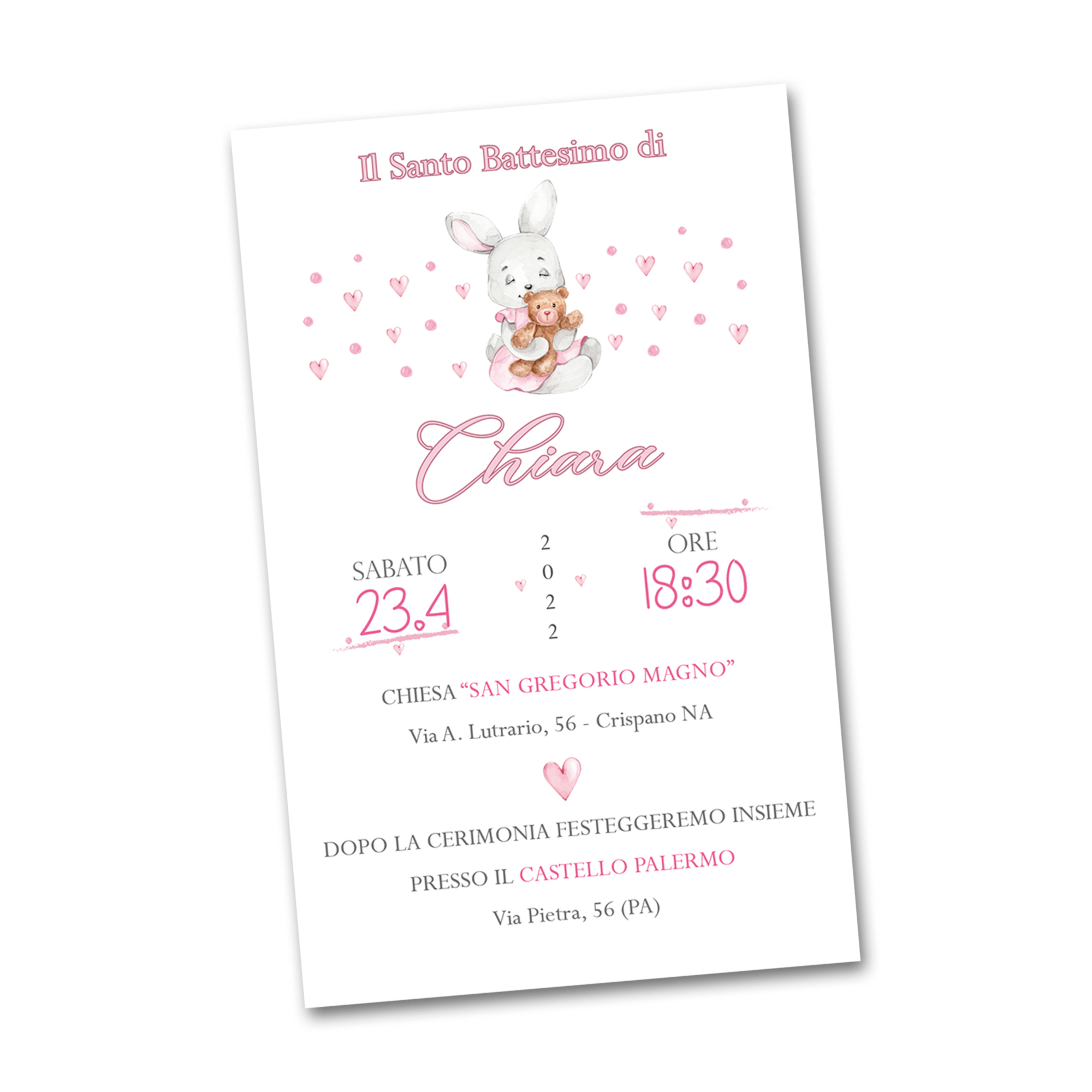 Biglietti Inviti per Festa BATTESIMO Coniglio Rosa – PrintServis