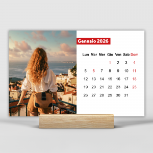 Calendario da Tavolo Personalizzato 2026 con 12 Foto | Base in Legno Naturale | Formato 15x9,5 cm | Design Minimal e Moderno da Scrivania | Calendario per Casa e Ufficio |