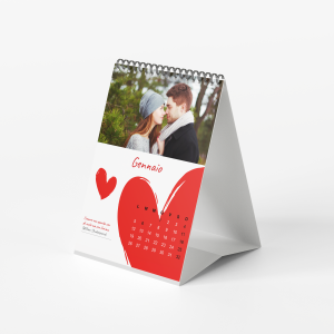 Calendario da Tavolo 2026 Personalizzabile con 12 Foto | Formato 12×15 cm | Rilegatura a Spirale | Design Romantico e Moderno | Ideale per Coppie, Famiglia o Amici | (Amore Classico Rosso)