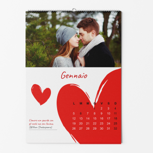 Calendario da Parete 2026 Personalizzabile con 12 Foto | Formato A4 | Rilegatura a Spirale | Design Moderno e Colorato | Ideale per Casa, Famiglia o Ufficio | (Design Cuori Rossi – Love Passion)