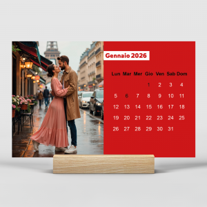 Calendario da Tavolo Personalizzato 2026 con 12 Foto | Base in Legno Naturale | Formato 15x9,5 cm | Design Minimal e Moderno da Scrivania | Calendario per Casa e Ufficio |